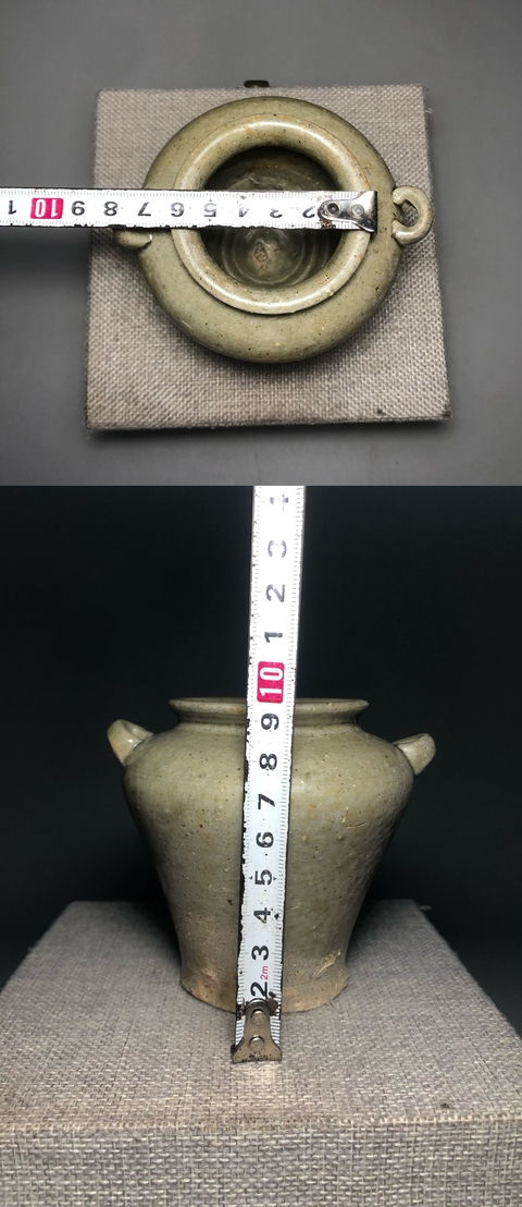 古玩陶瓷唐,越窯青釉雙系罐拍賣,當前價格2000元