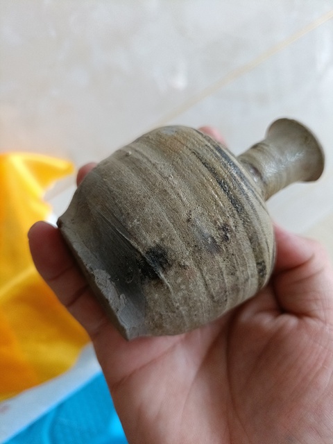 古玩陶瓷元代晚期玉溪窯青花螺旋紋撇口瓶拍賣,當前價格980元
