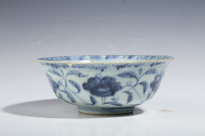 中国美術 明 青花纏枝 富貴佳器款 獅子紋碗 高 6cm 明