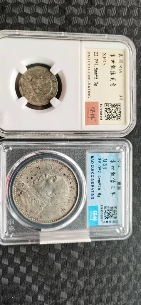 古玩錢幣兩角和一元袁大頭銀幣兩枚拍賣，當前價格2300元