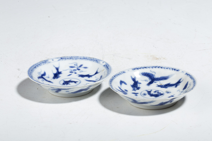 古玩陶瓷清康熙·青花魚藻紋小碟一對拍賣,當前價格988元