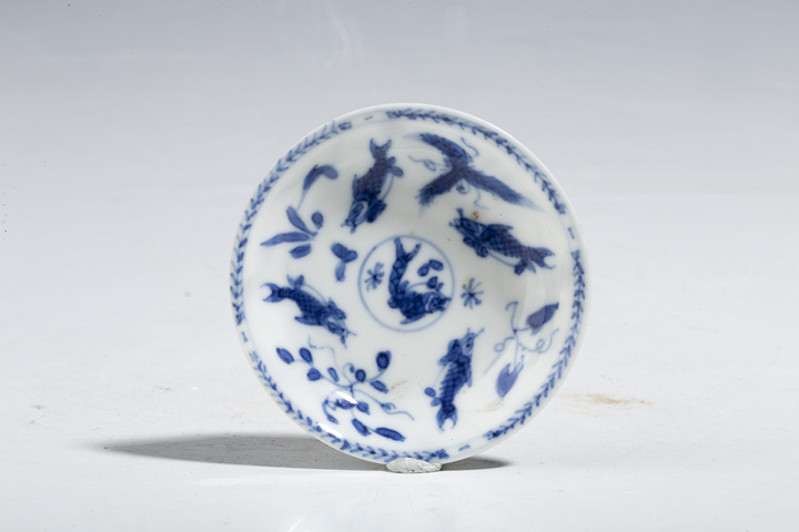 古玩陶瓷清康熙·青花魚藻紋小碟一對拍賣,當前價格988元