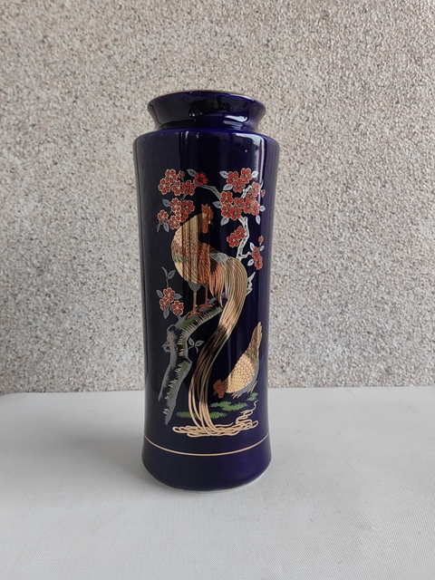 古玩陶瓷藍釉描金彩繪花鳥筒瓶拍賣，當前價格450元