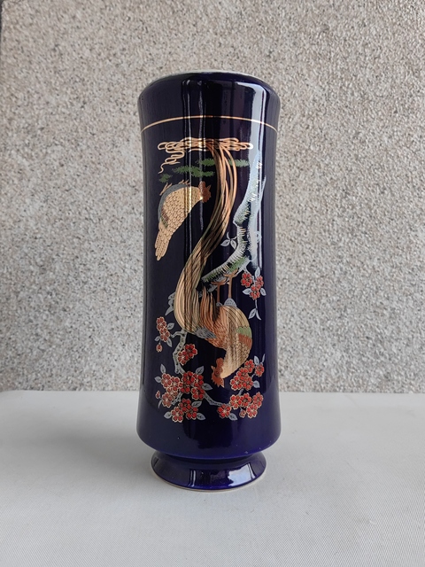 古玩陶瓷藍釉描金彩繪花鳥筒瓶拍賣，當前價格450元