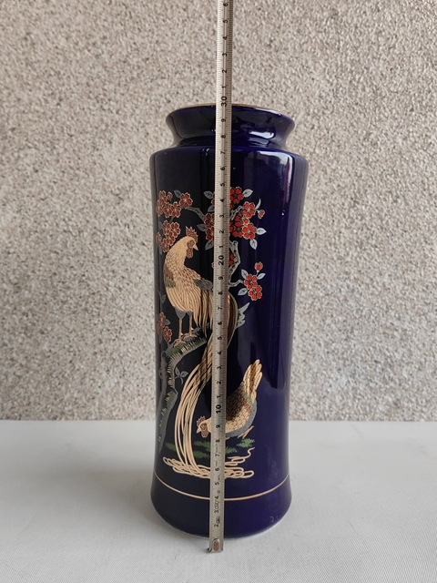 古玩陶瓷藍釉描金彩繪花鳥筒瓶拍賣，當前價格450元