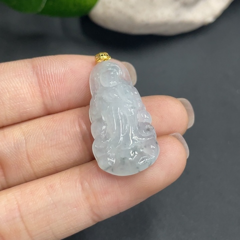 古玩玉器7天然翡翠A貨鑲嵌掛件（正冰種） 觀音 18k金  約重2.7g拍賣，當前價格270元