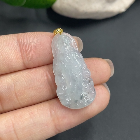 古玩玉器7天然翡翠A貨鑲嵌掛件（正冰種） 觀音 18k金  約重2.7g拍賣，當前價格270元