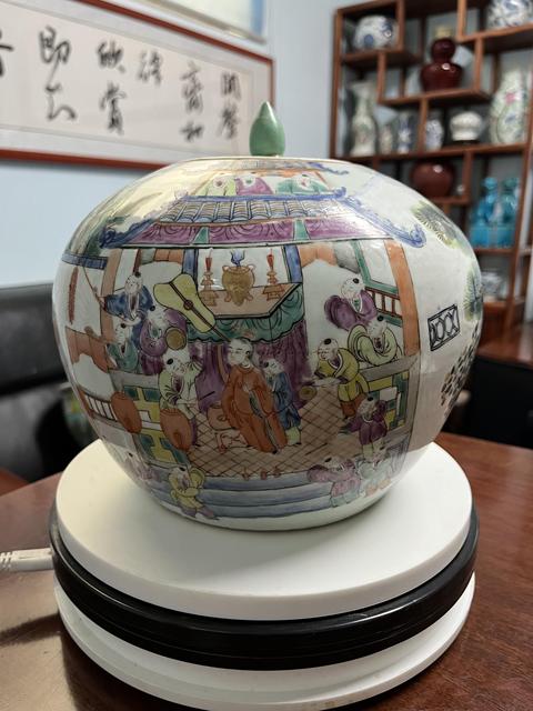 古玩陶瓷百子鬧春粉彩西瓜罐拍賣,當前價格7000元