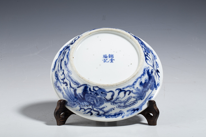 古玩陶瓷清晚·錦堂福記款青花獅子繡球紋小蓋盆拍賣，當前價格3500元
