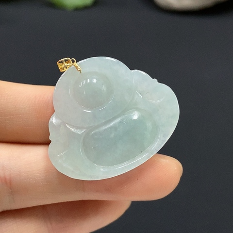 古玩玉器12天然翡翠彌勒佛墜拍賣,當前價格240元