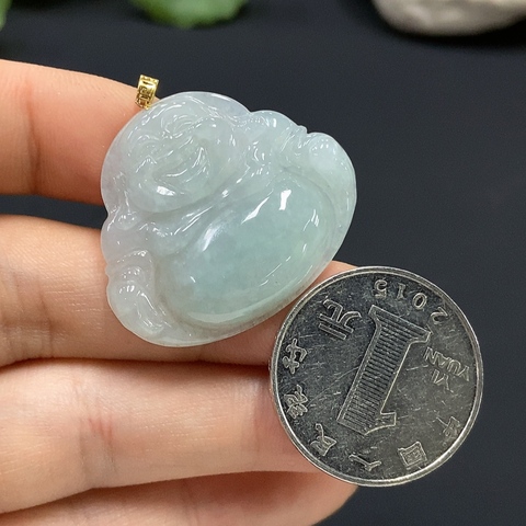 古玩玉器12天然翡翠彌勒佛墜拍賣,當前價格240元