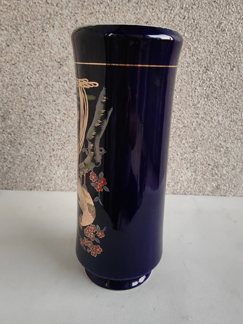 古玩陶瓷藍釉描金彩繪花鳥筒瓶拍賣，當前價格450元