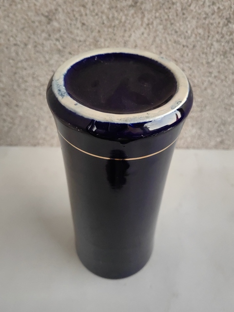 古玩陶瓷藍釉描金彩繪花鳥筒瓶拍賣，當前價格450元