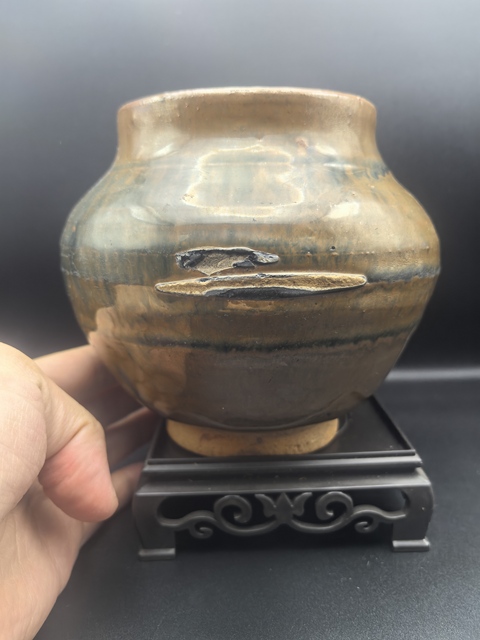 古玩陶瓷磁州窯窯變褐釉罐拍賣，當前價格350元