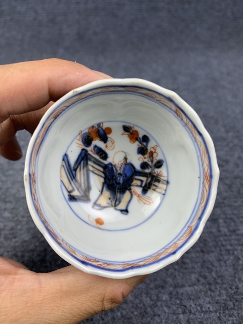 古玩陶瓷青花加彩人物紋壓手杯拍賣，當前價格1388元