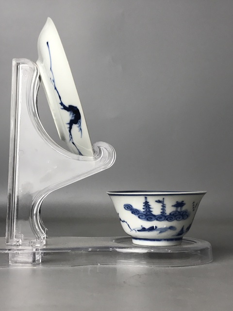古玩陶瓷(精品杯碟)清康熙·青花山水人物杯碟一套拍賣,當前價格1470元