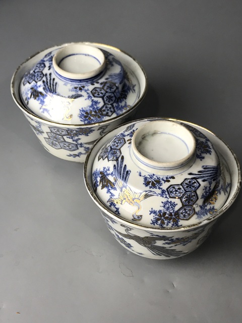 古玩陶瓷(精品蓋碗)十九世紀·青花描金鳳紋·蓋碗一對拍賣,當前價格774元