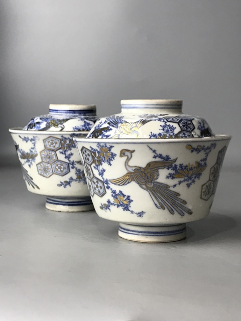 古玩陶瓷(精品蓋碗)十九世紀·青花描金鳳紋·蓋碗一對拍賣,當前價格774元