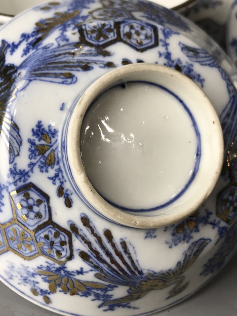 古玩陶瓷(精品蓋碗)十九世紀·青花描金鳳紋·蓋碗一對拍賣,當前價格774元