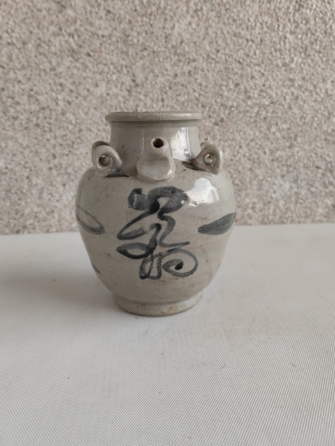 古玩陶瓷明末清初·青花福字紋四系壺真品鑒賞圖
