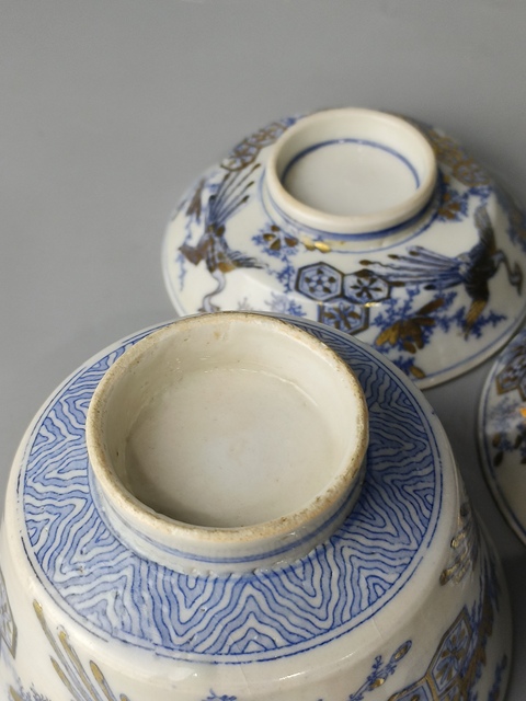 古玩陶瓷十九世紀(jì)·青花描金花鳥紋蓋碗一對(duì)（日本）真品鑒賞圖