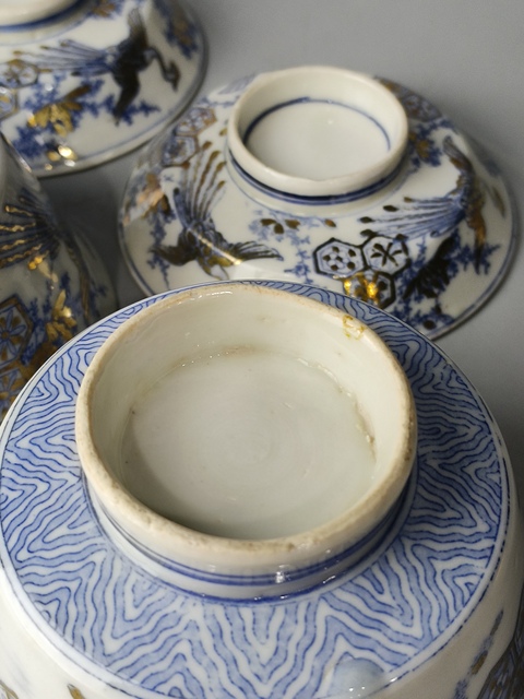 古玩陶瓷十九世紀(jì)·青花描金花鳥紋蓋碗一對(duì)（日本）真品鑒賞圖