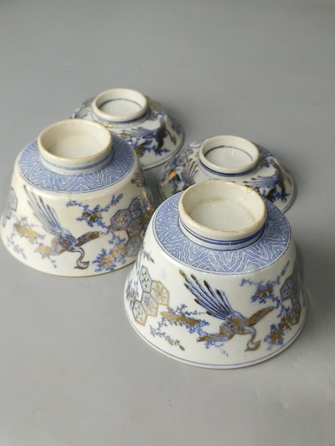 古玩陶瓷十九世紀(jì)·青花描金花鳥紋蓋碗一對(duì)（日本）真品鑒賞圖