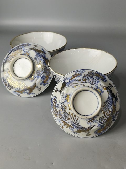 古玩陶瓷十九世紀(jì)·青花描金花鳥紋蓋碗一對(duì)（日本）真品鑒賞圖