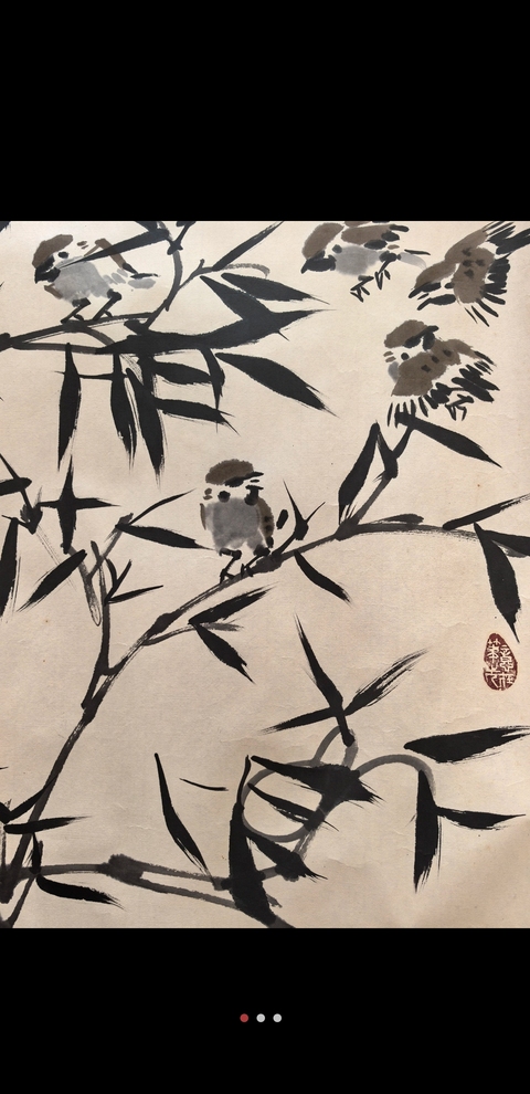 古玩字畫張蒲生雀鳴盛世,竹報平安拍賣,當前價格6500元