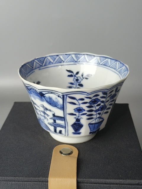 古玩陶瓷(精品主人杯)晚清·青花博古·花卉山水風景·主人杯拍賣,當前價格876元