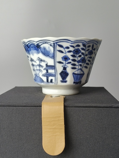 古玩陶瓷(精品主人杯)晚清·青花博古·花卉山水風景·主人杯拍賣,當前價格876元