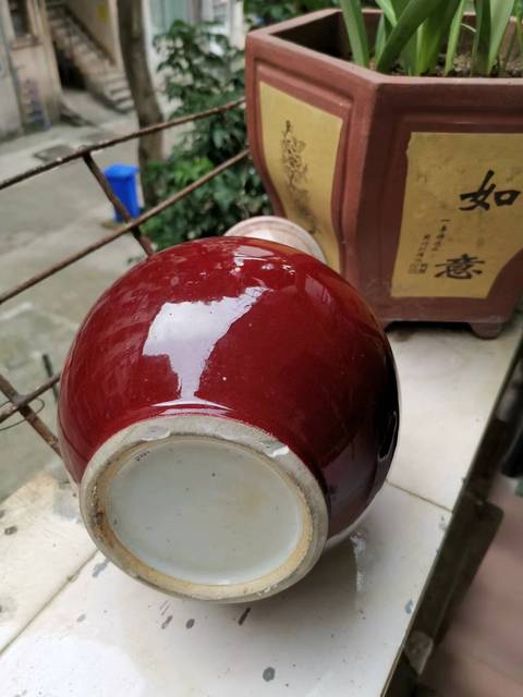 古玩陶瓷郎紅釉撇口瓶真品鑒賞圖