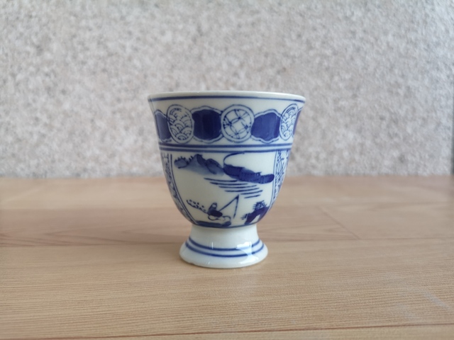 古玩陶瓷青花山水人物紋高足杯拍賣，當前價格150元