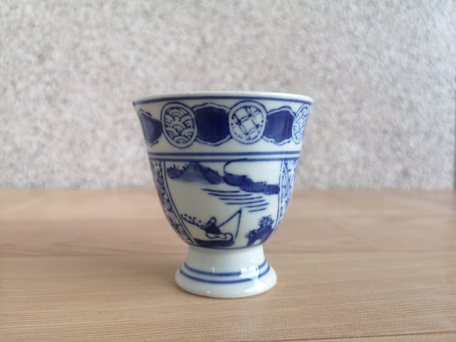 古玩陶瓷青花山水人物紋高足杯拍賣，當前價格150元