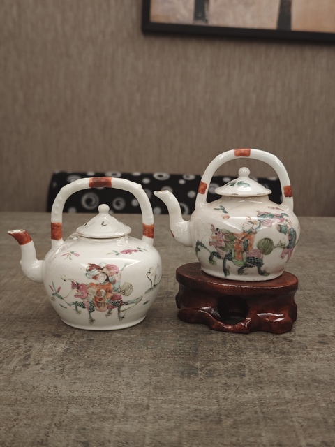 古玩陶瓷麒麟送子粉彩提梁壺拍賣，當前價格980元