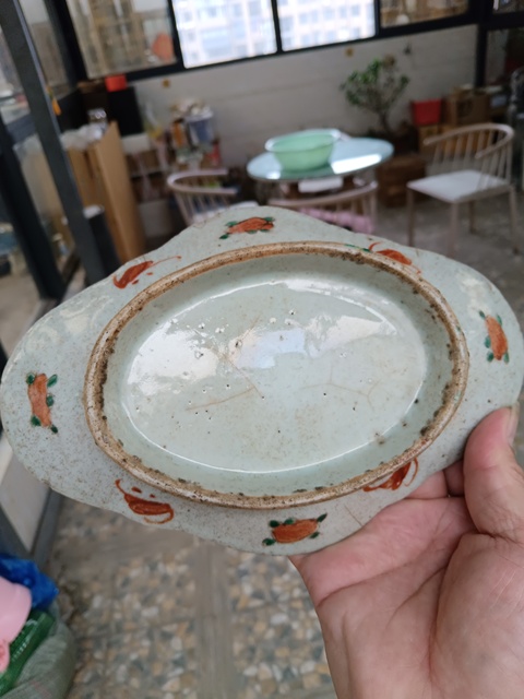 古玩陶瓷晚清粉彩福壽花果紋海棠形貢盤拍賣，當前價格298元