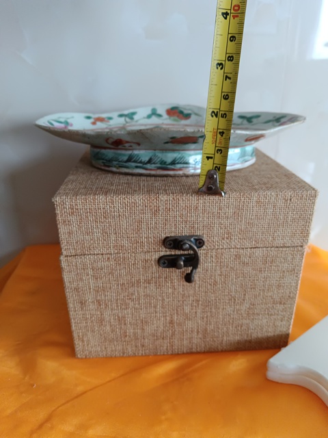 古玩陶瓷晚清粉彩福壽花果紋海棠形貢盤拍賣，當前價格298元