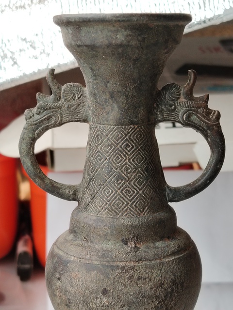 古玩雜項雙龍耳銅香瓶花瓶拍賣,當前價格798元