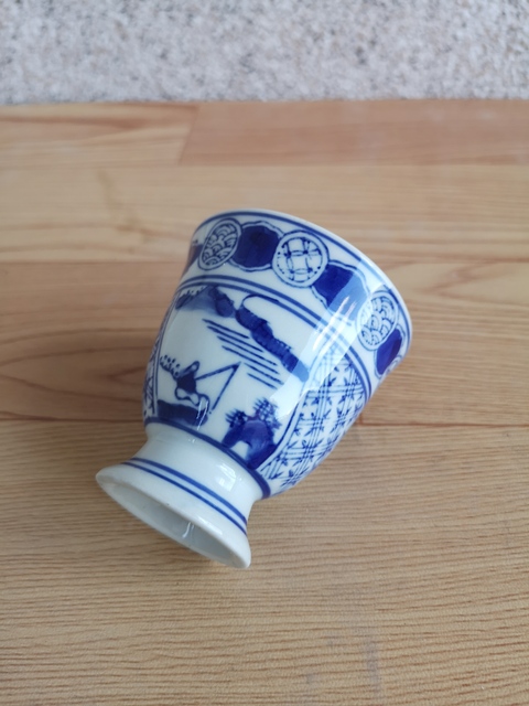 古玩陶瓷青花山水人物紋高足杯拍賣，當前價格150元