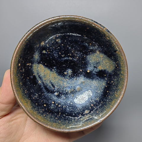 古玩陶瓷元代磁州窯窯變黑釉茶碗拍賣,當前價格286元