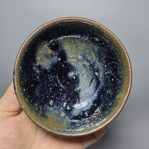 古玩陶瓷元代磁州窯窯變黑釉茶碗拍賣,當前價格286元