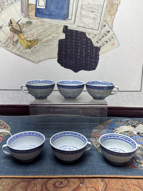 古玩陶瓷567精品玲瓏瓷青花杯一組6支拍賣，當前價格126元