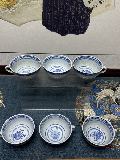 古玩陶瓷567精品玲瓏瓷青花杯一組6支拍賣，當前價格126元