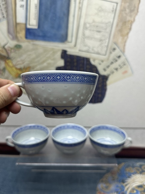 古玩陶瓷567精品玲瓏瓷青花杯一組6支拍賣，當前價格126元