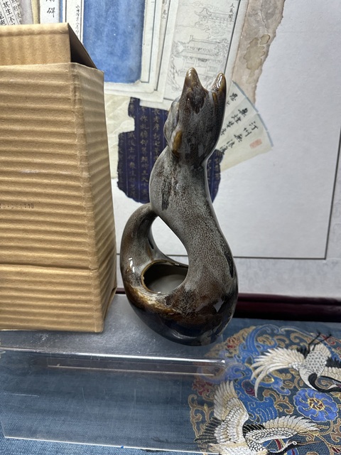 古玩陶瓷70年代韓美林大師設計窯變雪花釉狐貍拍賣，當前價格39元