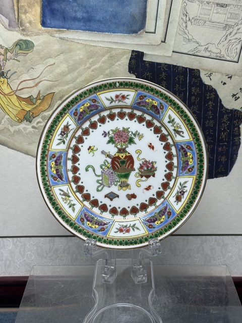 古玩陶瓷70年代精品細路粉彩博古圖盤拍賣，當前價格169元