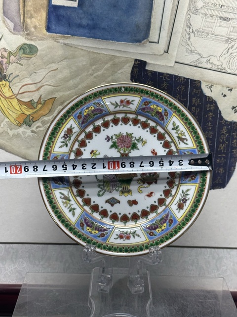 古玩陶瓷70年代精品細路粉彩博古圖盤拍賣，當前價格169元