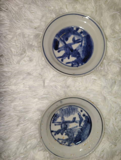 古玩陶瓷明末松鹿同春紋盤一對拍賣,當前價格1000元