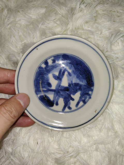 古玩陶瓷明末松鹿同春紋盤一對拍賣,當前價格1000元