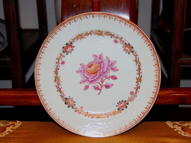 古玩陶瓷清乾隆?胭脂紅彩描金花卉紋盤（精品）拍賣，當前價格1588元